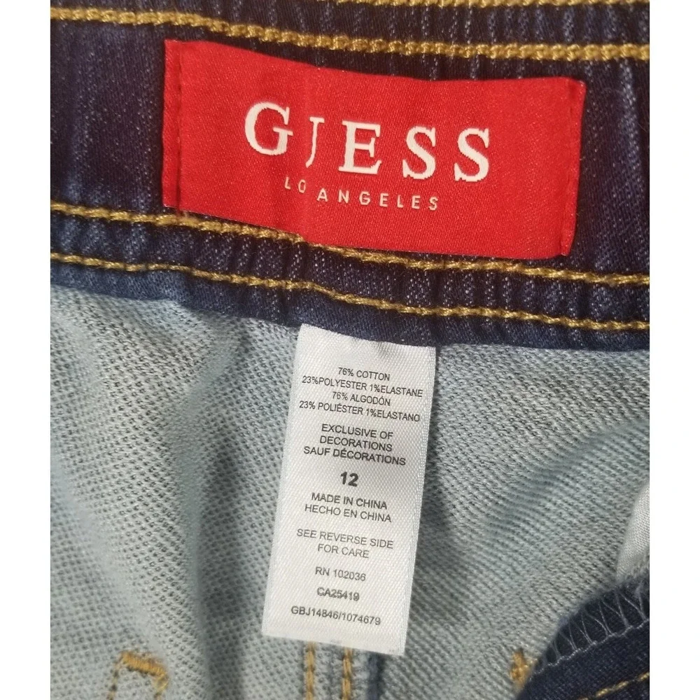 Guess Los Angeles Roll Cuff Jean Shorts Youth 12 Blue Denim‎ Zip Tie Waist EUC